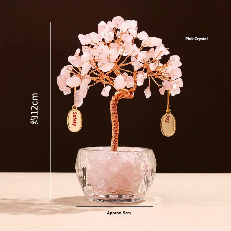 Natural citrine broken stone wealth tree ornament, amethyst hundred blessing jar, attracting wealth