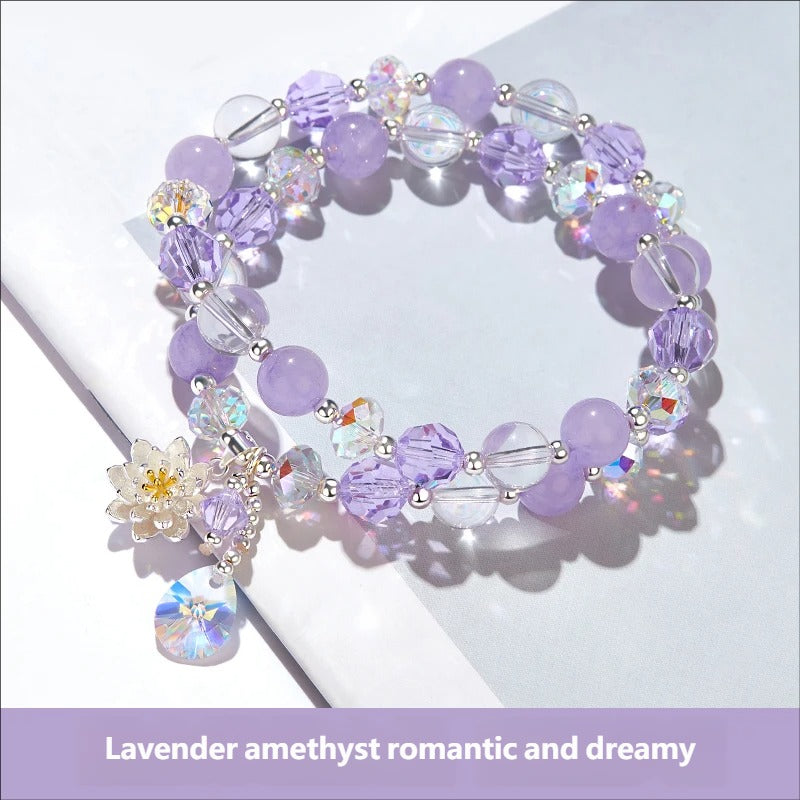Lotus Fairy 925 Silver Natural Amethyst Beaded Bracelet Gift
