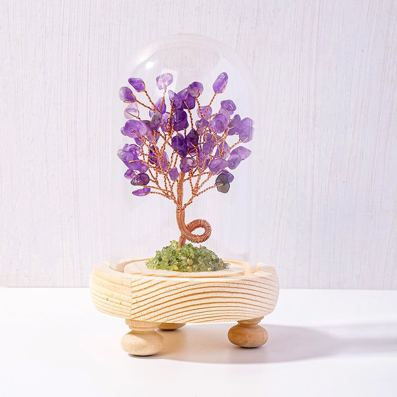 Natural Crystal Shattered Stone Wishing Bottle Glass Cover Money Tree Home Office Desk Wealth Attraction Decor