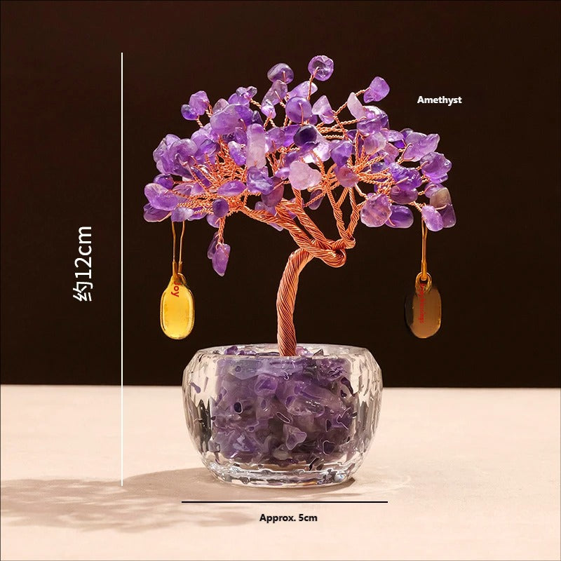 Natural citrine broken stone wealth tree ornament, amethyst hundred blessing jar, attracting wealth