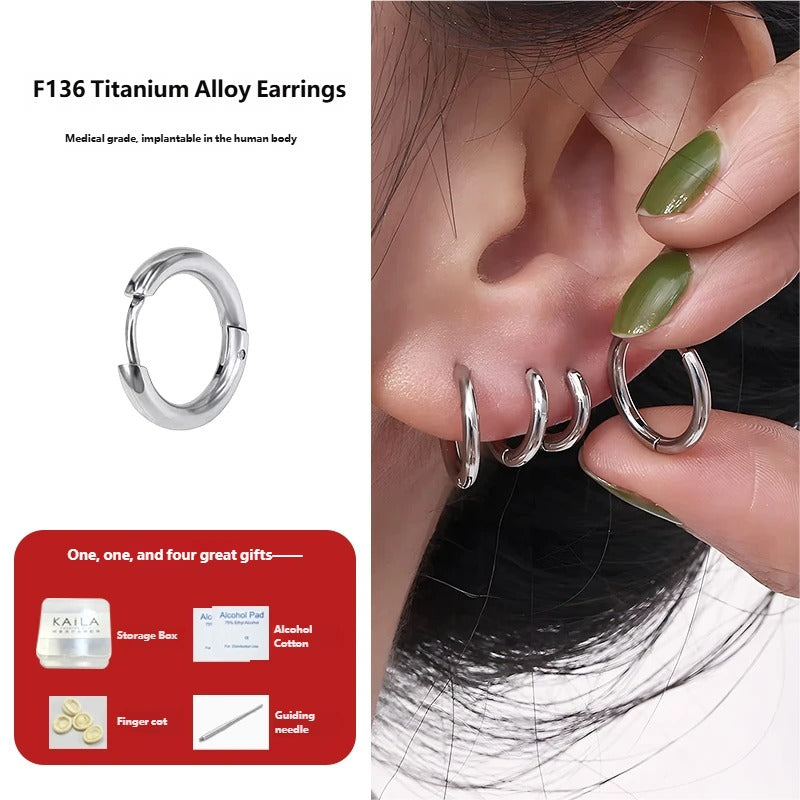 F136钛合金素圈耳环医用级防过敏圆环耳扣女简约气质睡觉免摘耳钉