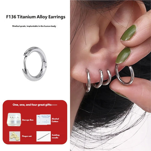 F136钛合金素圈耳环医用级防过敏圆环耳扣女简约气质睡觉免摘耳钉