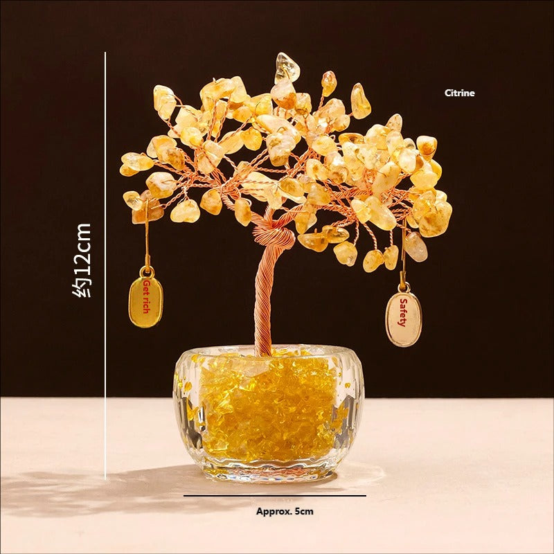 Natural citrine broken stone wealth tree ornament, amethyst hundred blessing jar, attracting wealth