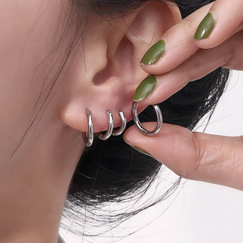 F136钛合金素圈耳环医用级防过敏圆环耳扣女简约气质睡觉免摘耳钉