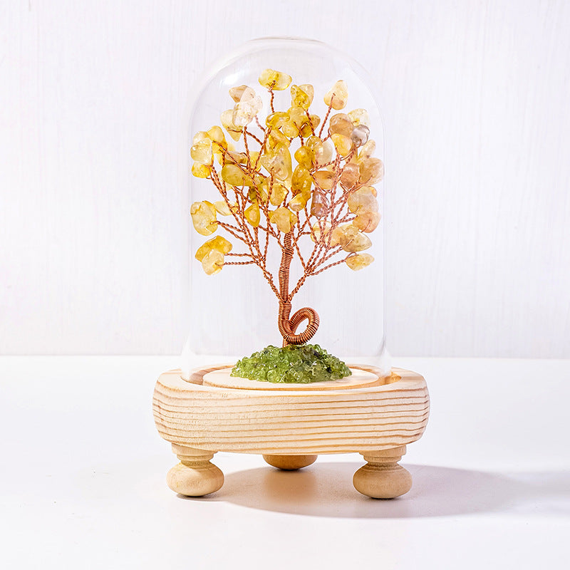 Natural Crystal Shattered Stone Wishing Bottle Glass Cover Money Tree Home Office Desk Wealth Attraction Decor
