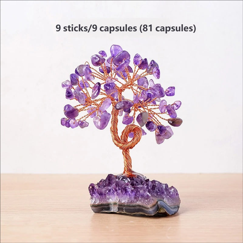 Natural amethyst wealth tree ornaments, crushed stones, attract wealth