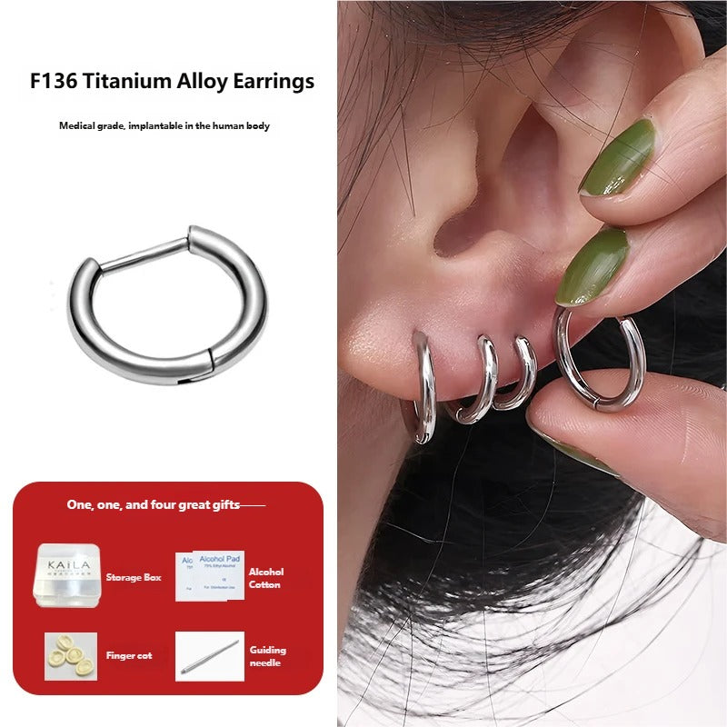 F136钛合金素圈耳环医用级防过敏圆环耳扣女简约气质睡觉免摘耳钉