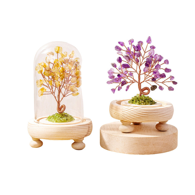 Natural Crystal Shattered Stone Wishing Bottle Glass Cover Money Tree Home Office Desk Wealth Attraction Decor