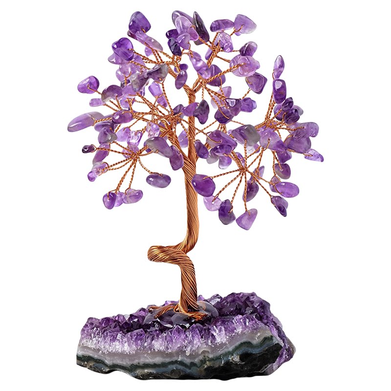 Natural amethyst wealth tree ornaments, crushed stones, attract wealth